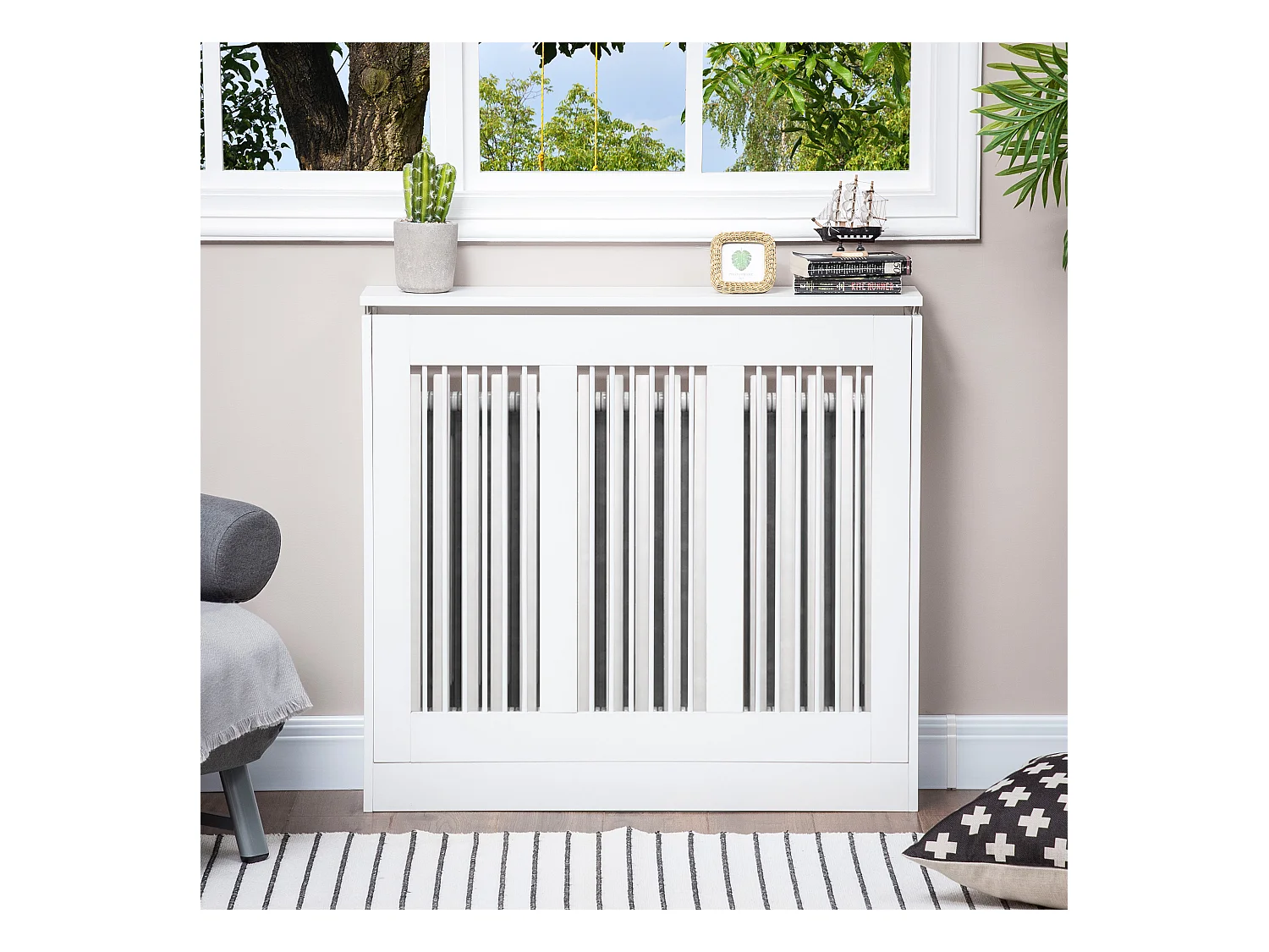 Copritermosifone moderno a doghe per la casa in mdf e acciaio