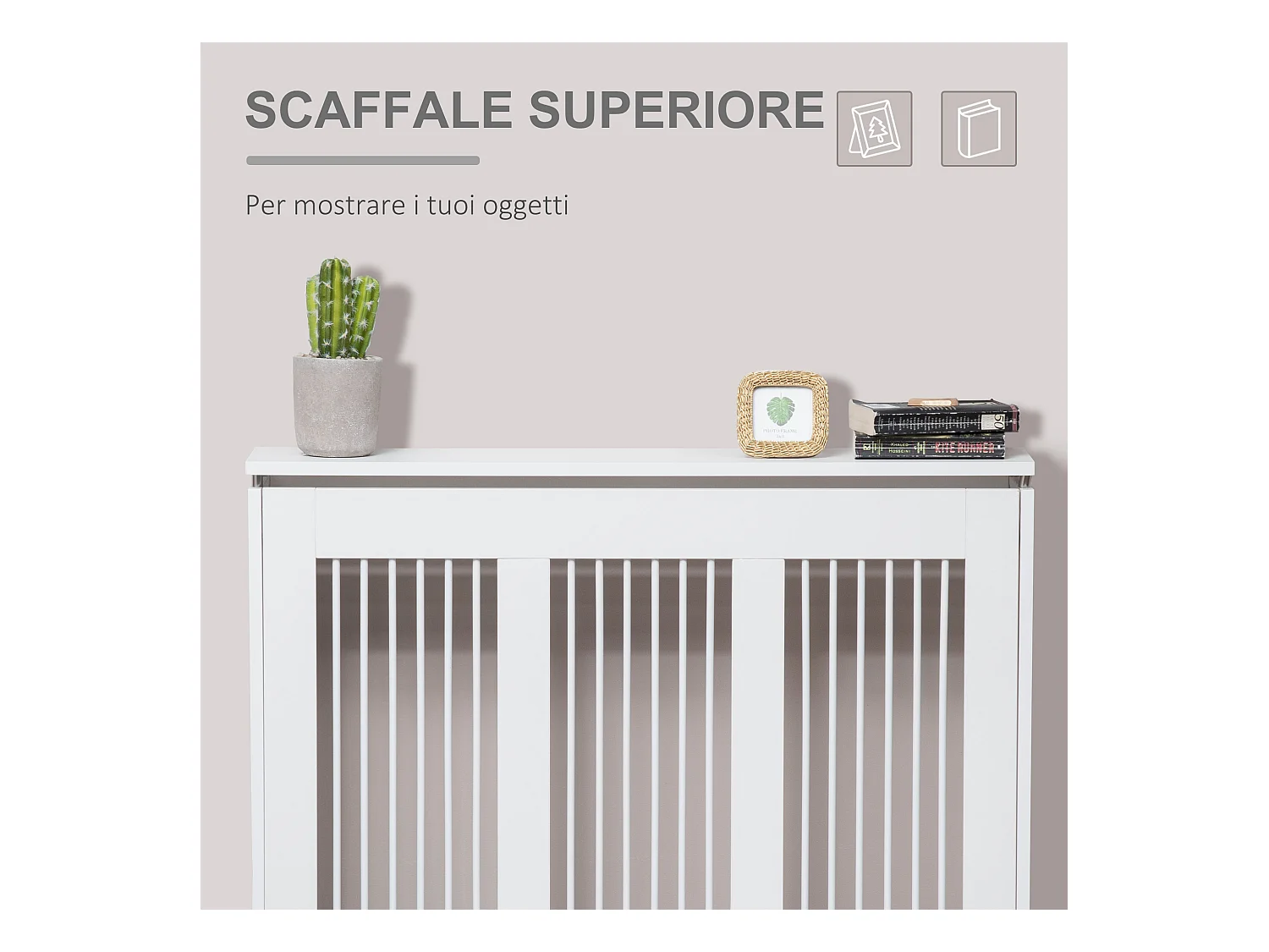 Copritermosifone moderno a doghe per la casa in mdf e acciaio