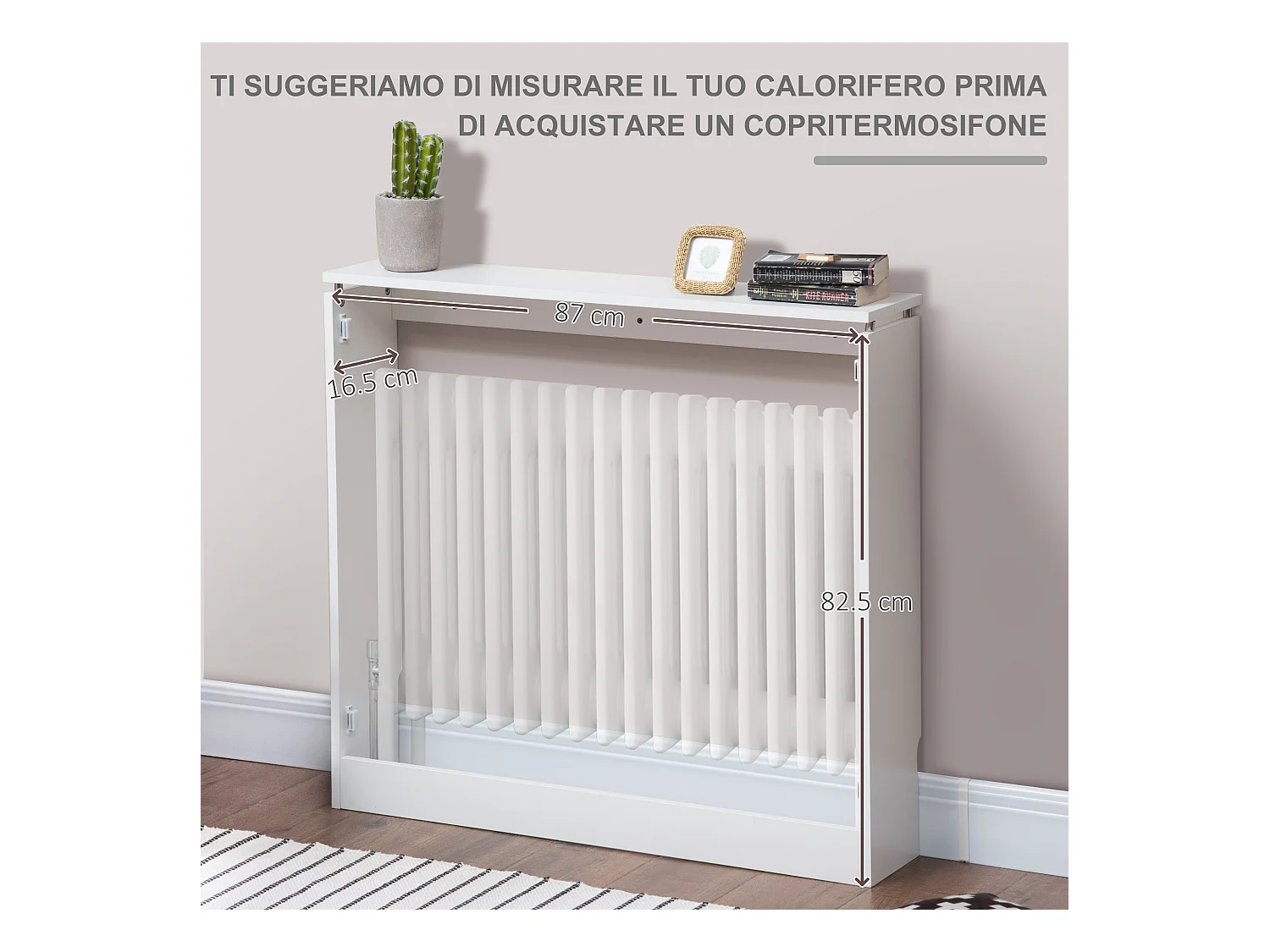 Copritermosifone moderno a doghe per la casa in mdf e acciaio