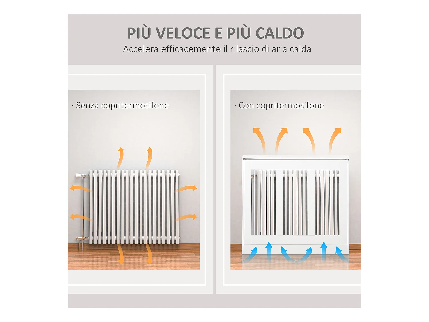 Copritermosifone moderno a doghe per la casa in mdf e acciaio