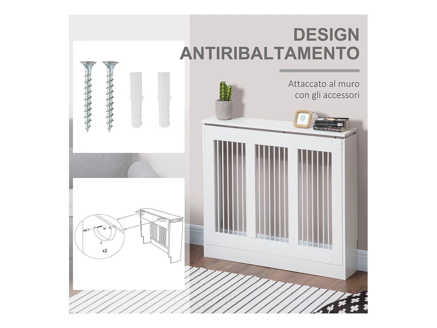 Copritermosifone moderno a doghe per la casa in mdf e acciaio