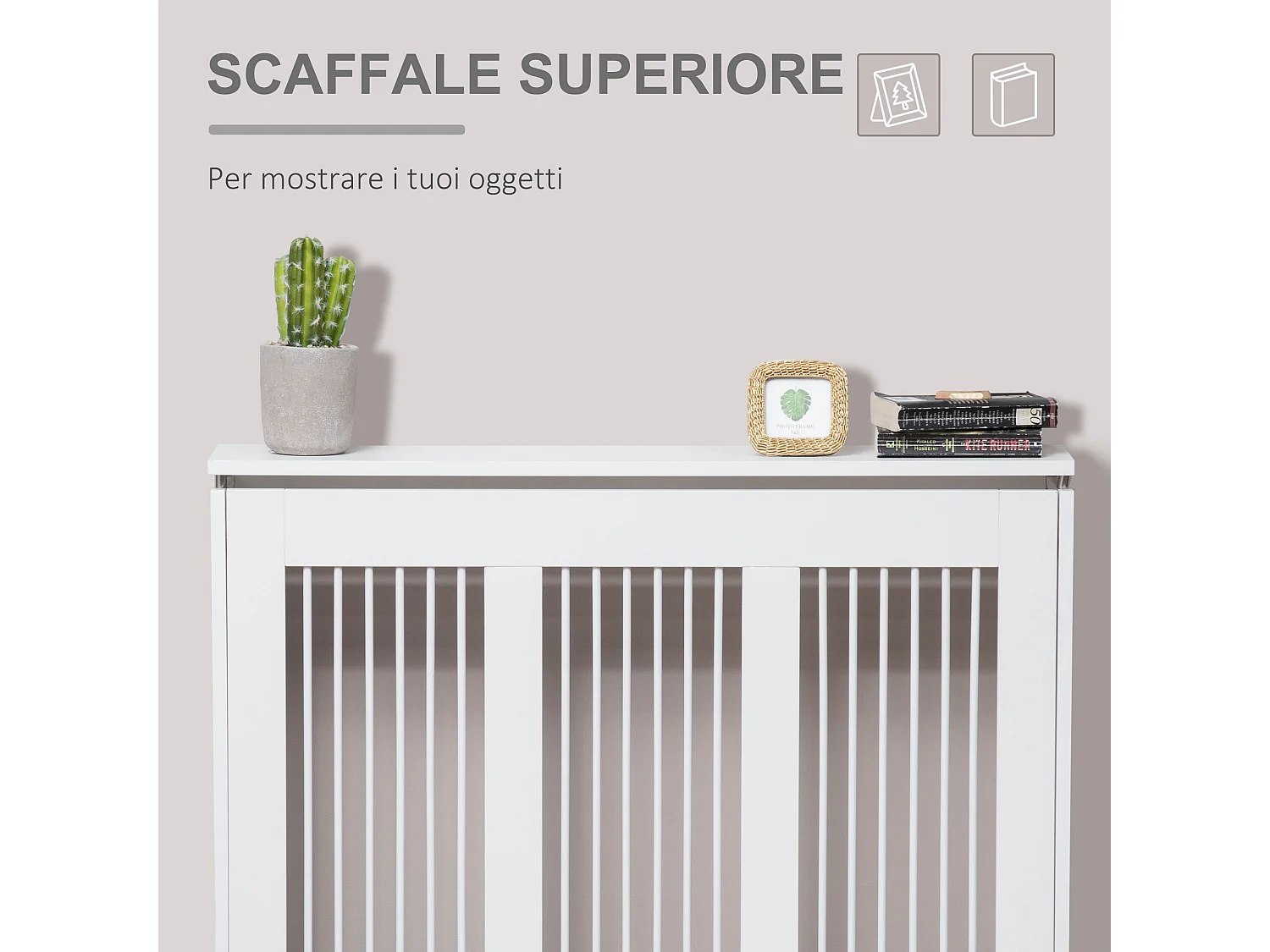 Copritermosifone moderno a doghe per la casa in mdf e acciaio