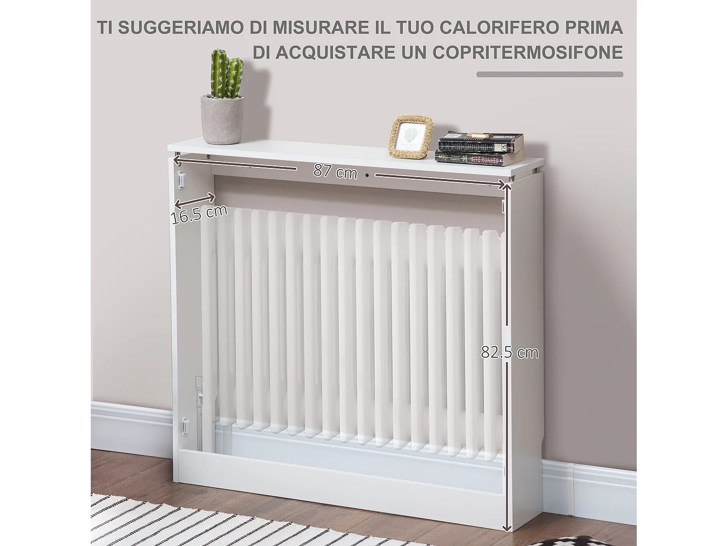 Copritermosifone moderno a doghe per la casa in mdf e acciaio