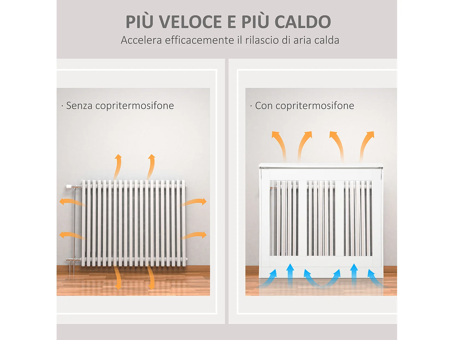 Copritermosifone moderno a doghe per la casa in mdf e acciaio