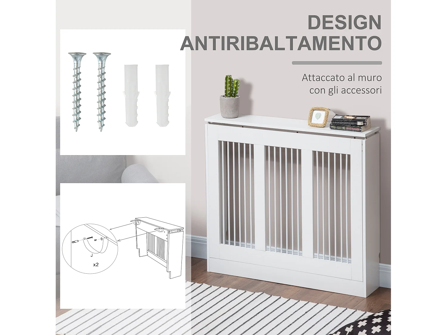 Copritermosifone moderno a doghe per la casa in mdf e acciaio