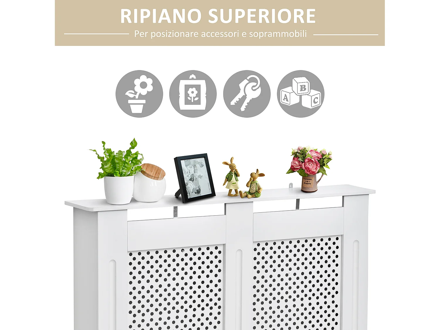 Copritermosifone a griglia in mdf 111.5x82x19 cm bianco