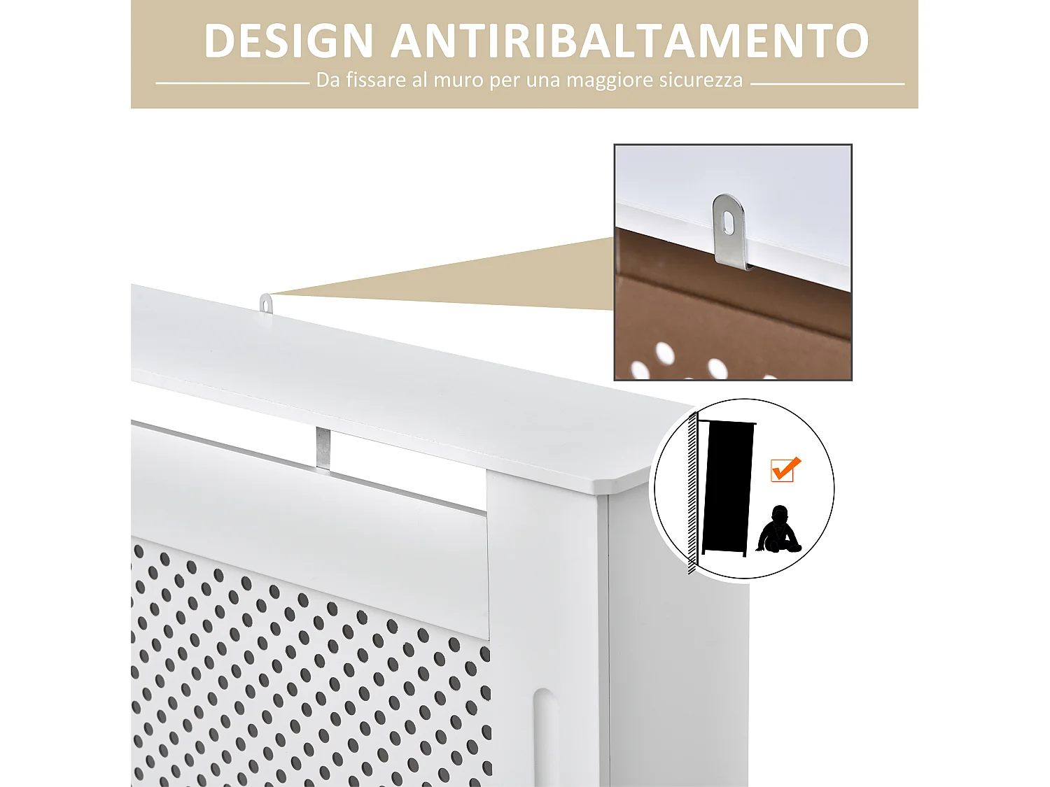 Copritermosifone a griglia in mdf 111.5x82x19 cm bianco