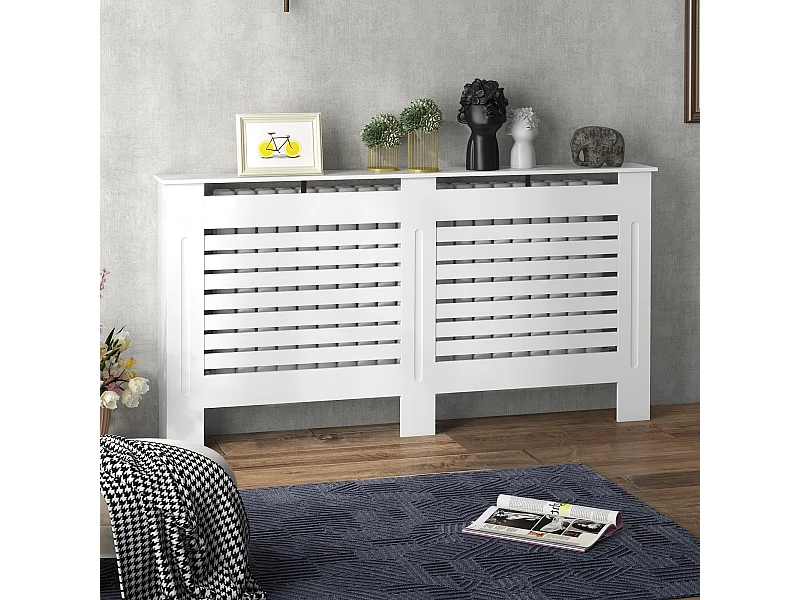 Copritermosifoni a doghe con ripiano in legno bianco 152x19x81 cm