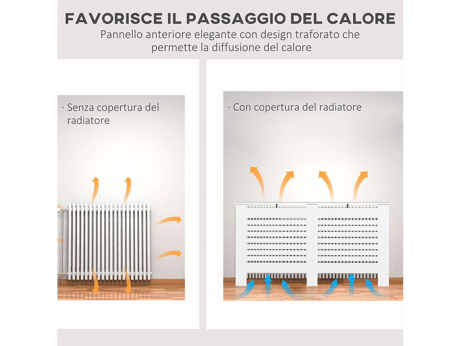 Copritermosifoni a doghe con ripiano in legno bianco 152x19x81 cm