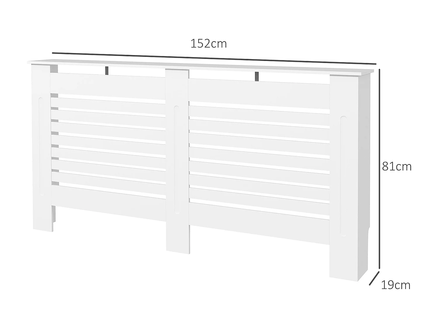 Copritermosifoni a doghe con ripiano in legno bianco 152x19x81 cm