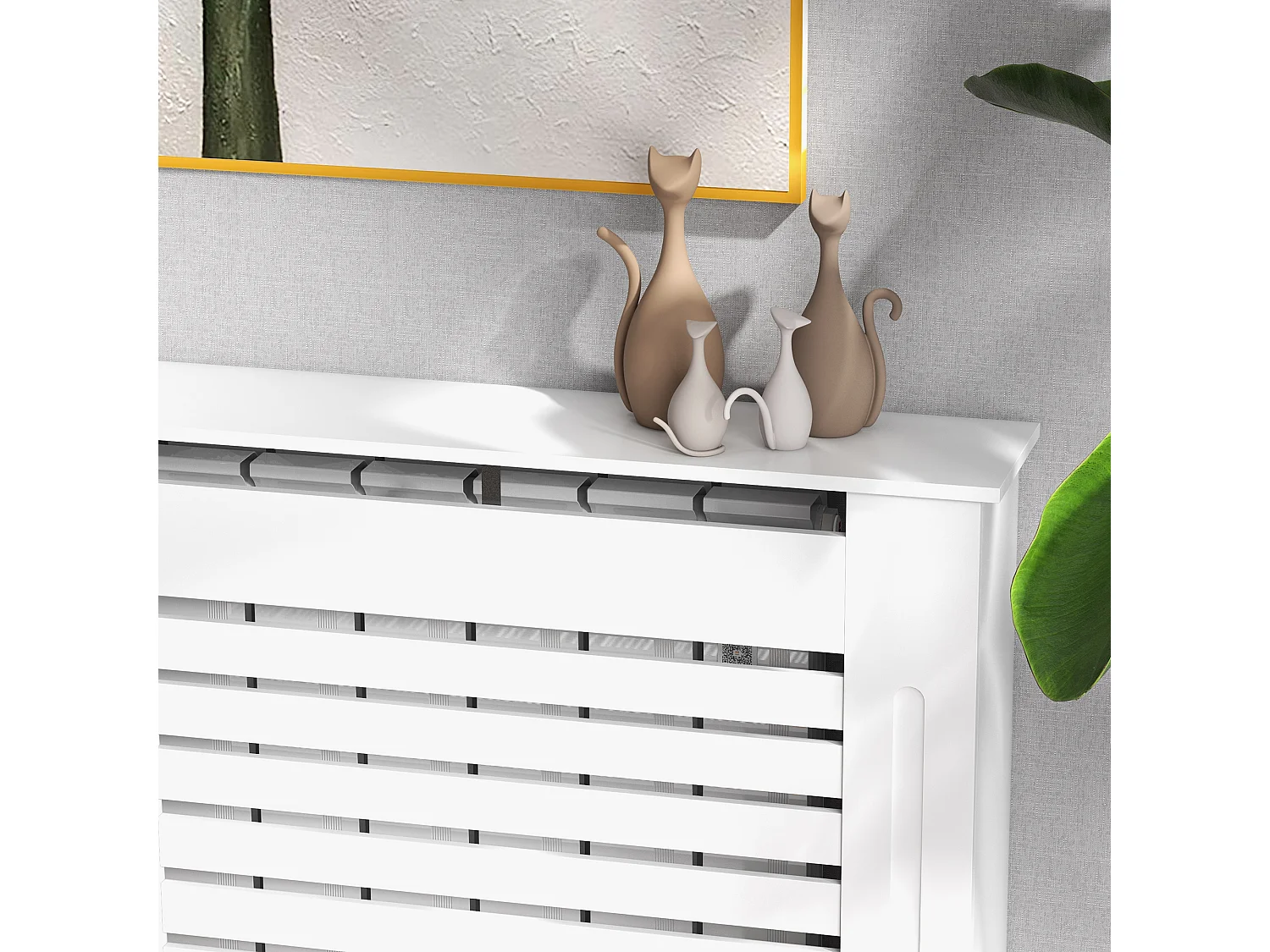 Copritermosifoni a doghe con ripiano in legno bianco 152x19x81 cm