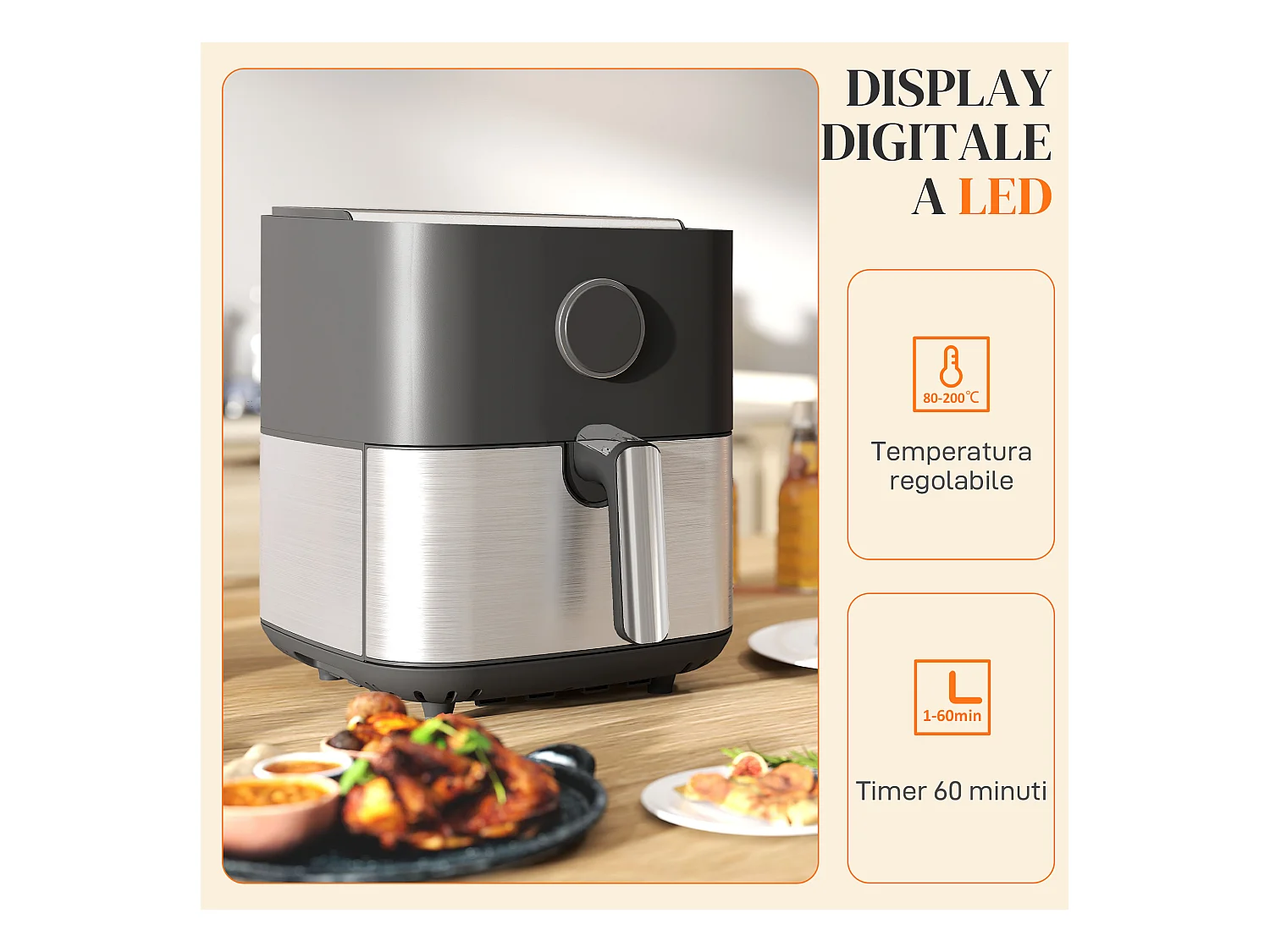 Friggitrice ad aria 8 litri con 8 programmi e display led nero