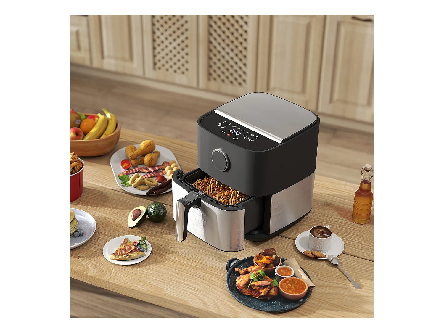 Friggitrice ad aria 8 litri con 8 programmi e display led nero