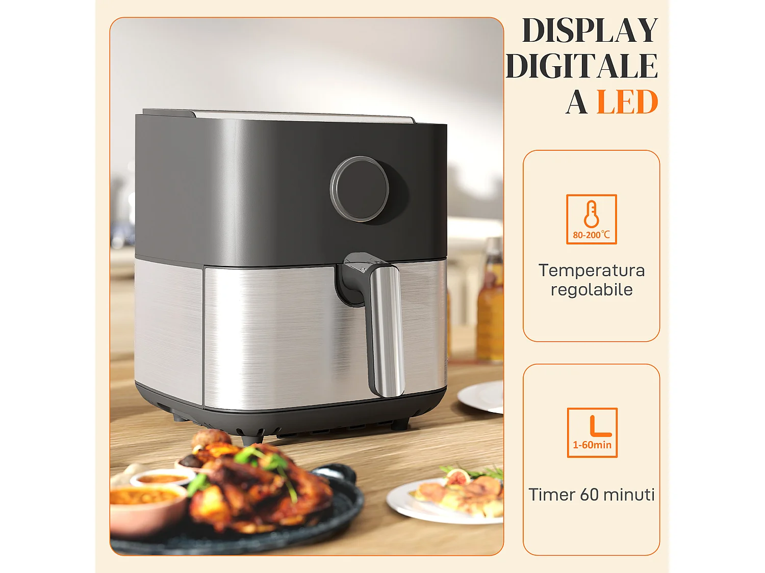 Friggitrice ad aria 8 litri con 8 programmi e display led nero