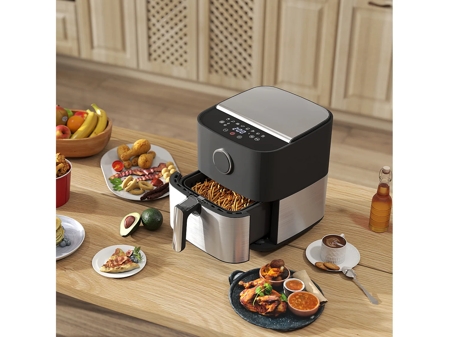 Friggitrice ad aria 8 litri con 8 programmi e display led nero