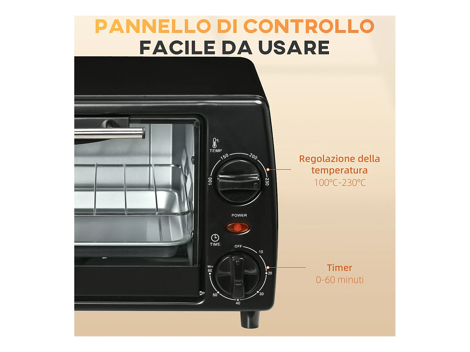 Fornetto elettrico 10l temperatura 100-230°c timer 60 min. Nero