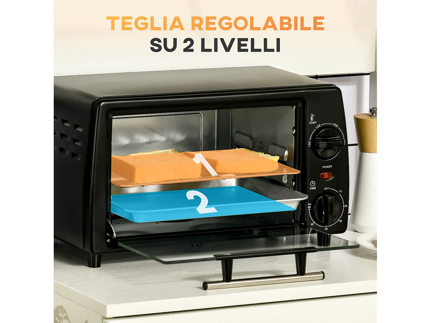 Fornetto elettrico 10l temperatura 100-230°c timer 60 min. Nero