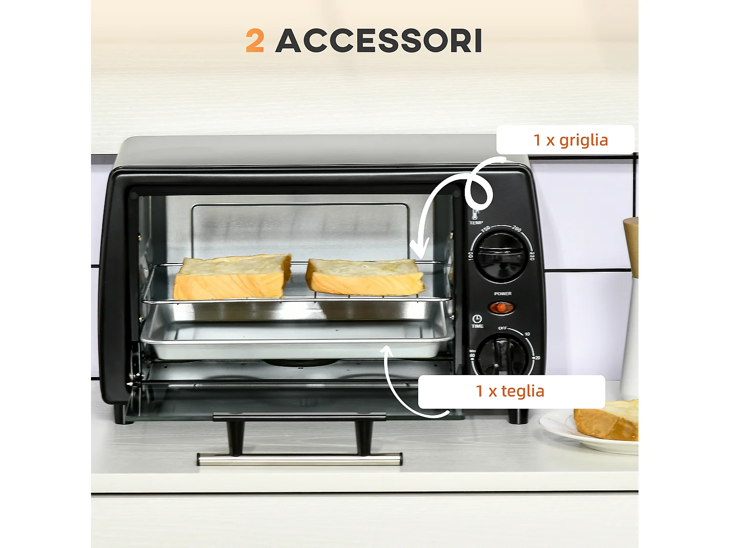 Fornetto elettrico 10l temperatura 100-230°c timer 60 min. Nero