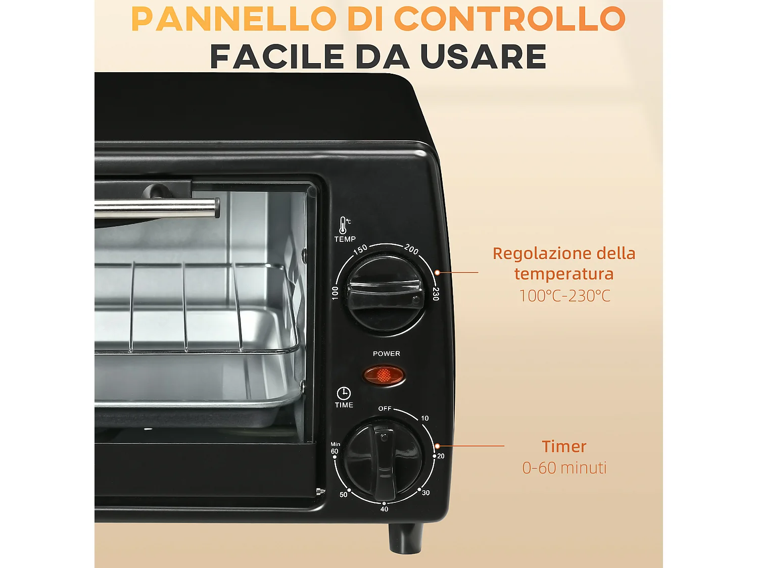 Fornetto elettrico 10l temperatura 100-230°c timer 60 min. Nero