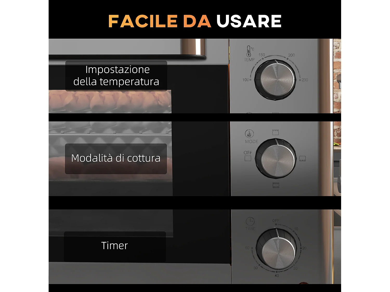 Fornetto elettrico con 3 funzioni temperatura regolabile e timer