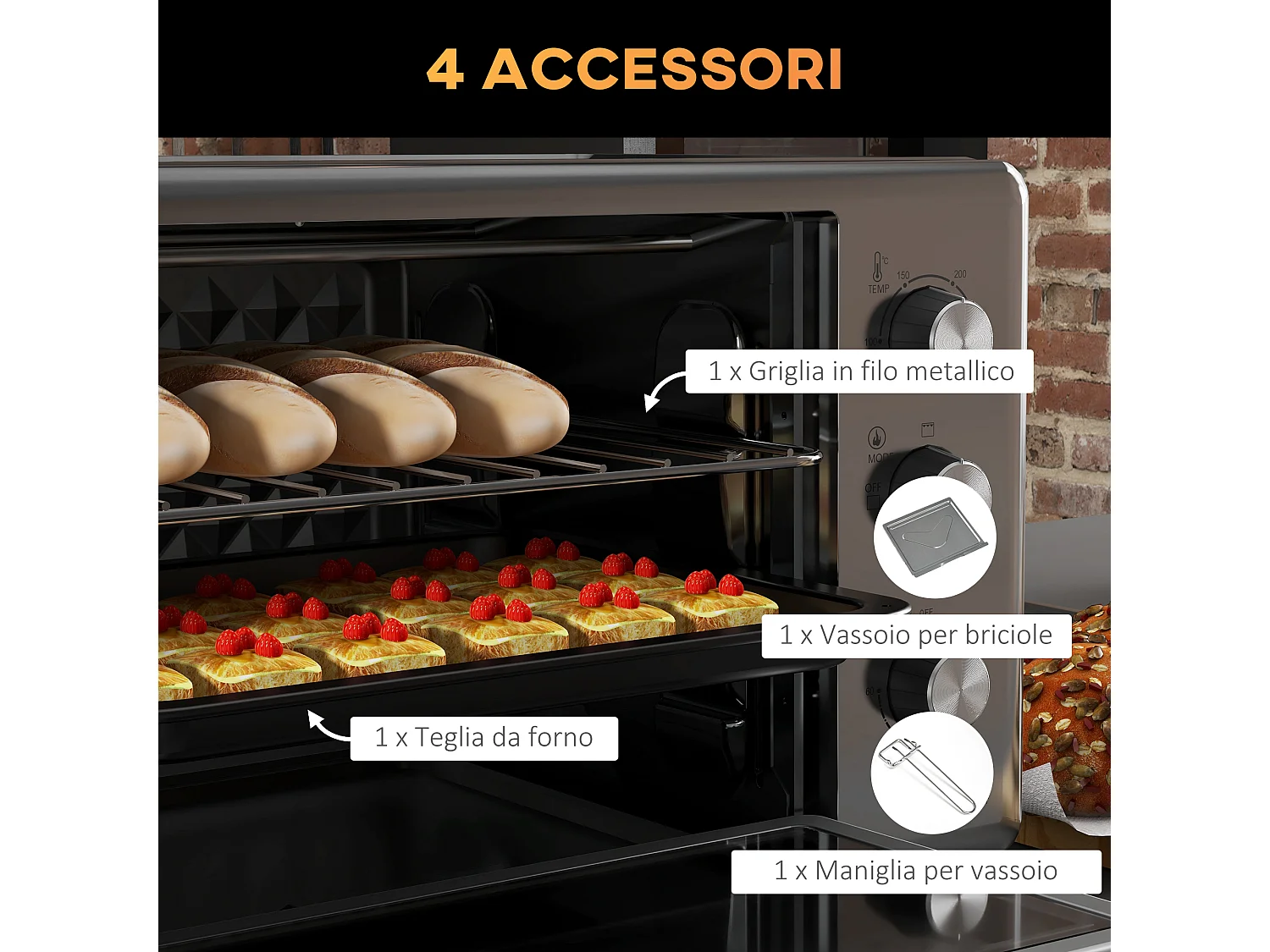 Fornetto elettrico con 3 funzioni temperatura regolabile e timer