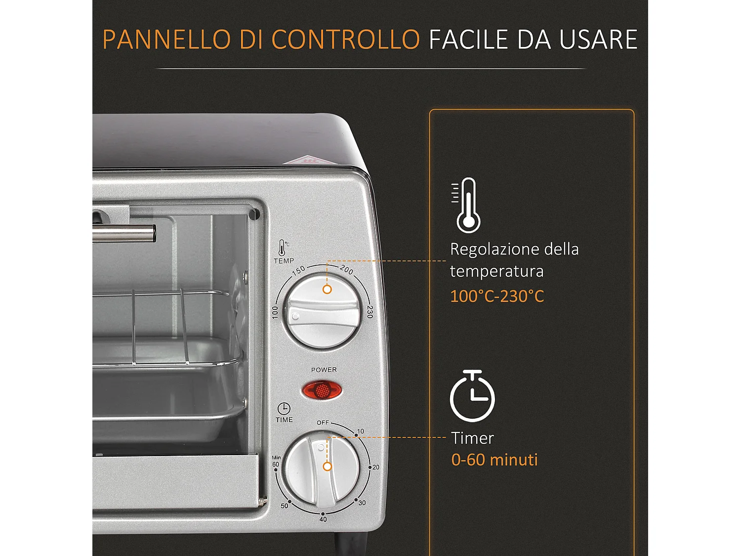 Fornetto elettrico 10l a temperatura 100°c-230°c con timer 60 minuti
