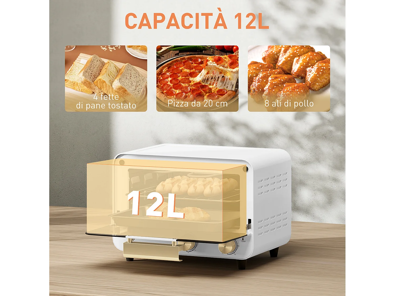 Fornetto elettrico 12l con timer e temperatura regolabile bianco