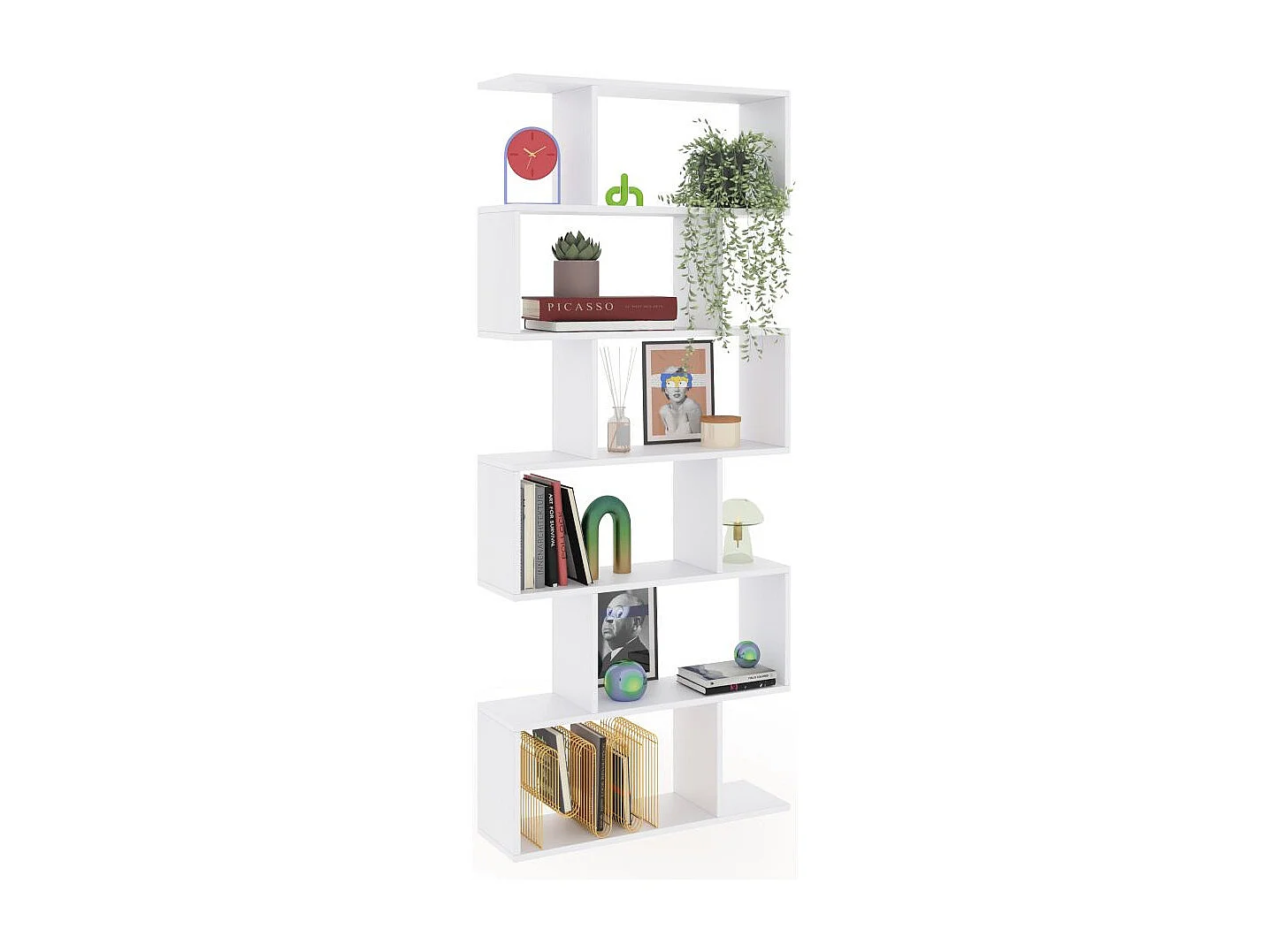 Estantería de diseño escalonado vertical en blanco brillo 192 cm Zoe High Blanco Brillo