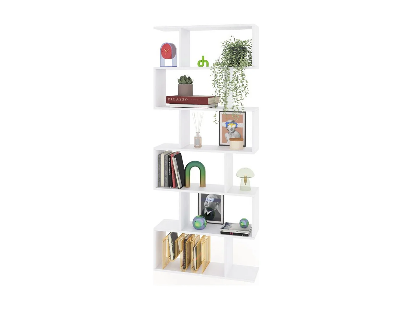 Estantería de diseño escalonado vertical en blanco brillo 192 cm Zoe High Blanco Brillo