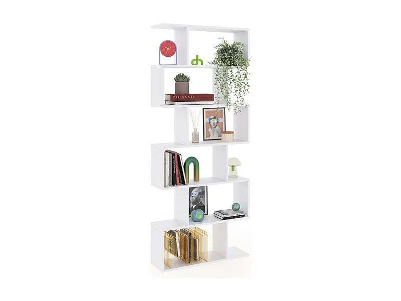 Estantería de diseño escalonado vertical en blanco brillo 192 cm Zoe High Blanco Brillo