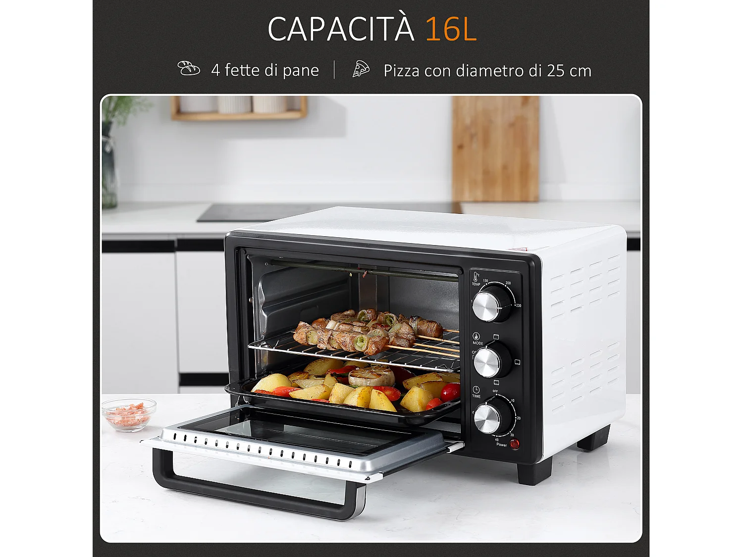 Fornetto elettrico temperatura regolabile 3 metodi di cottura bianco