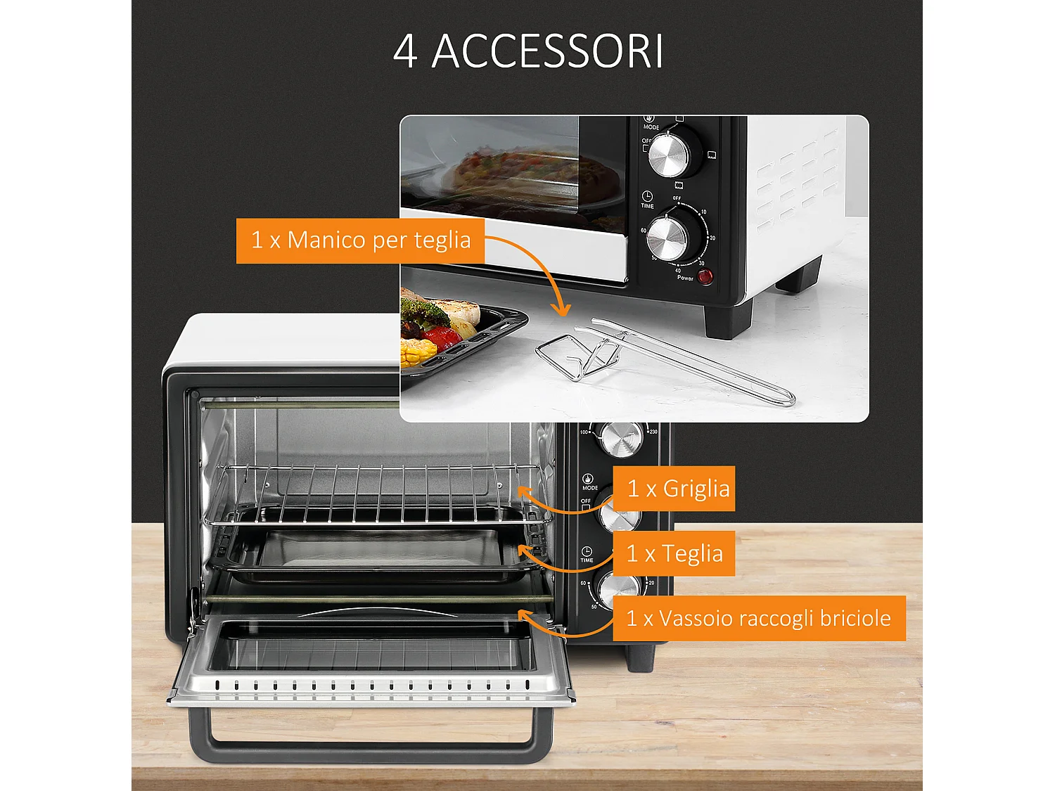 Fornetto elettrico temperatura regolabile 3 metodi di cottura bianco