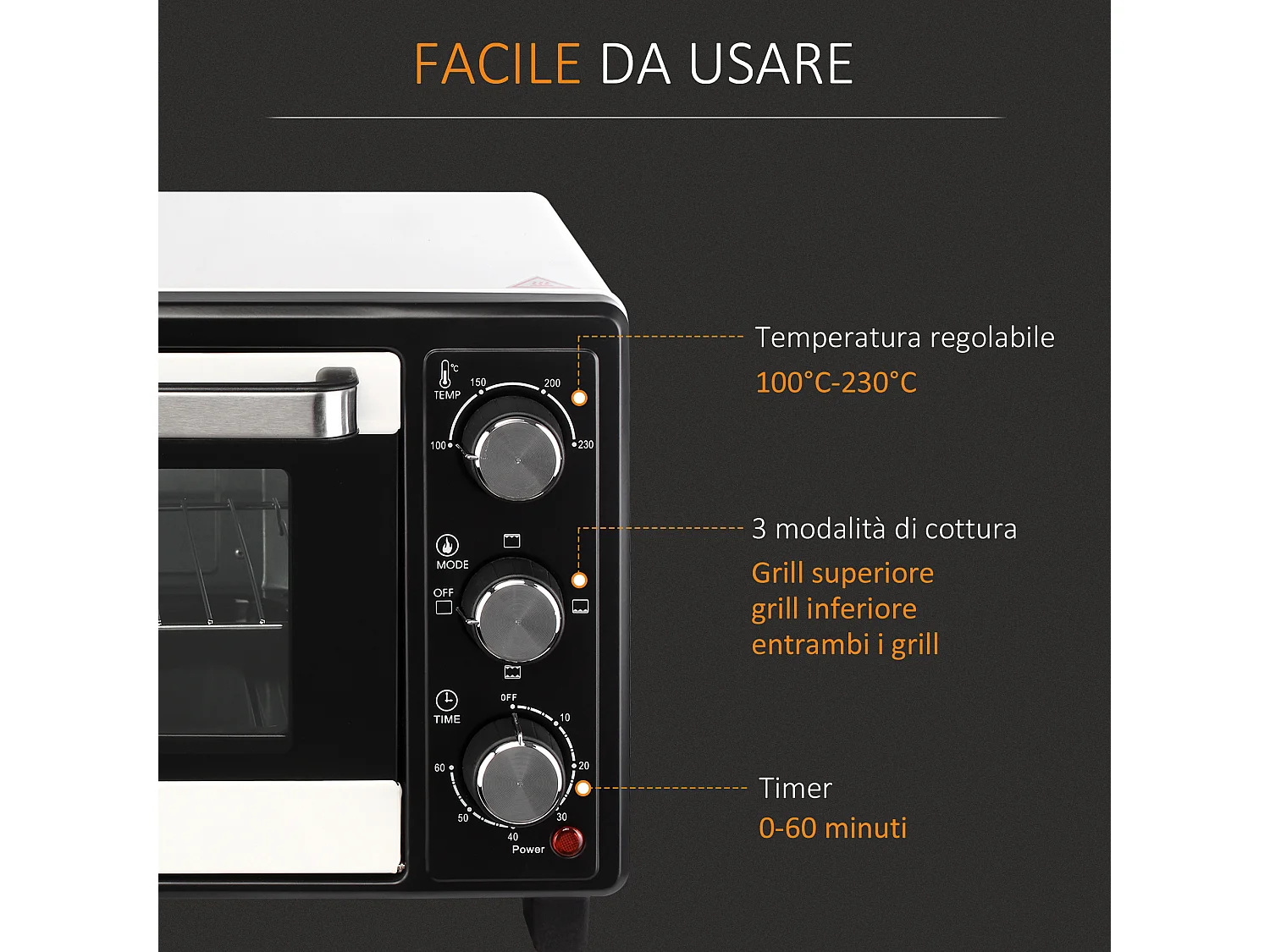 Fornetto elettrico temperatura regolabile 3 metodi di cottura bianco