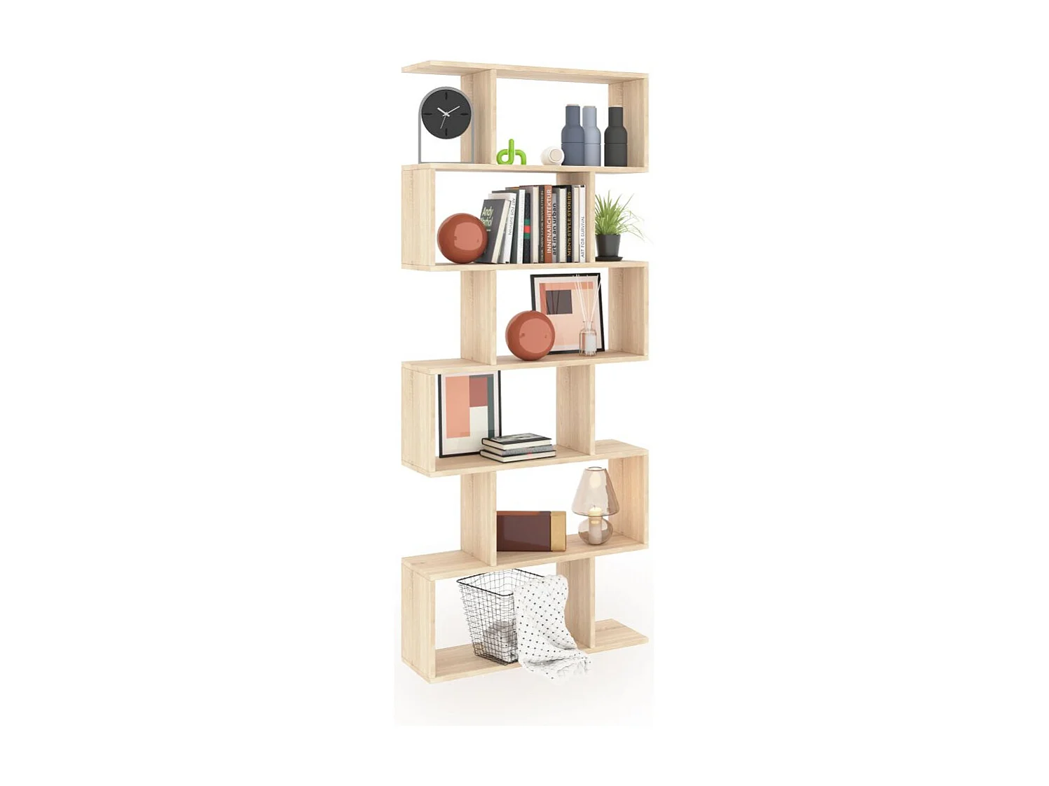 Estantería de diseño escalonado vertical en roble canadian 192 cm Zoe High Roble Canadian