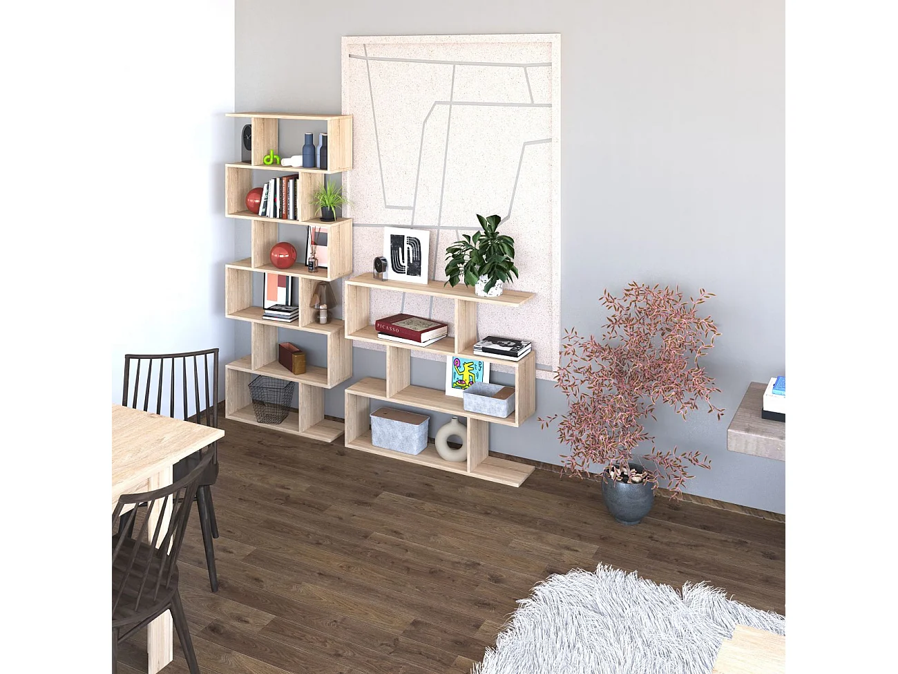 Estantería de diseño escalonado vertical en roble canadian 192 cm Zoe High Roble Canadian