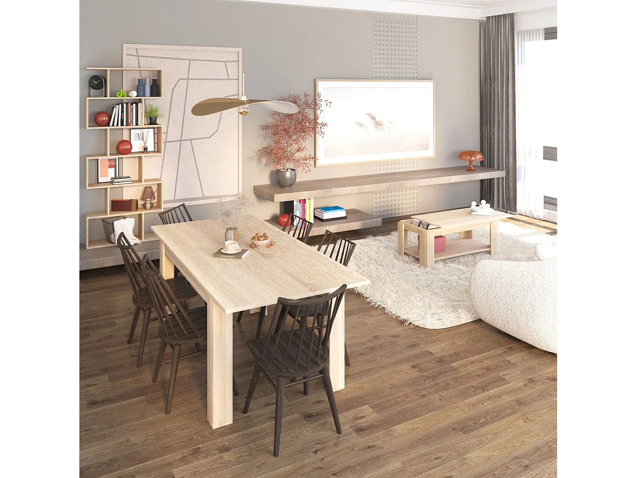 Estantería de diseño escalonado vertical en roble canadian 192 cm Zoe High Roble Canadian