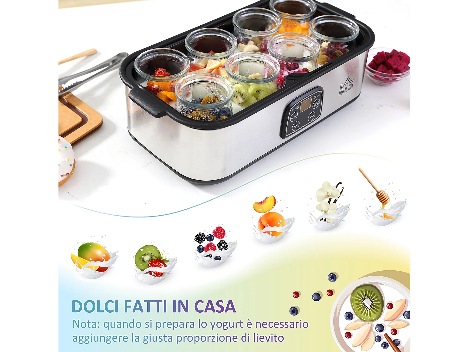 Yogurtiera 25w con 8 casetti temperatura 20-50°C timer 1-48 ore