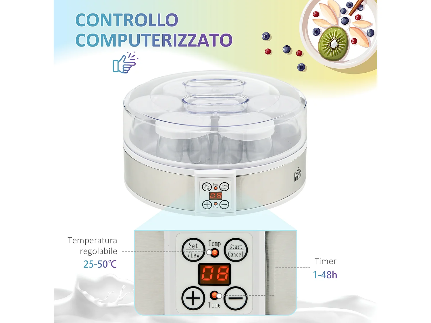 Yogurtiera 20w bianca da 1.5l con 7 vasetti e display