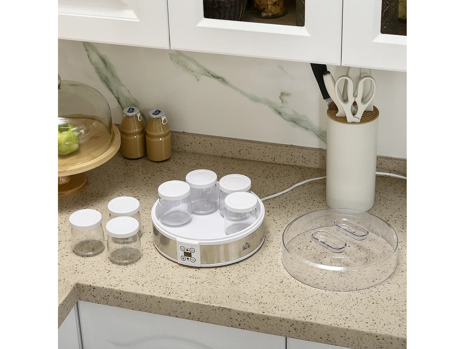 Yogurtiera 20w bianca da 1.5l con 7 vasetti e display