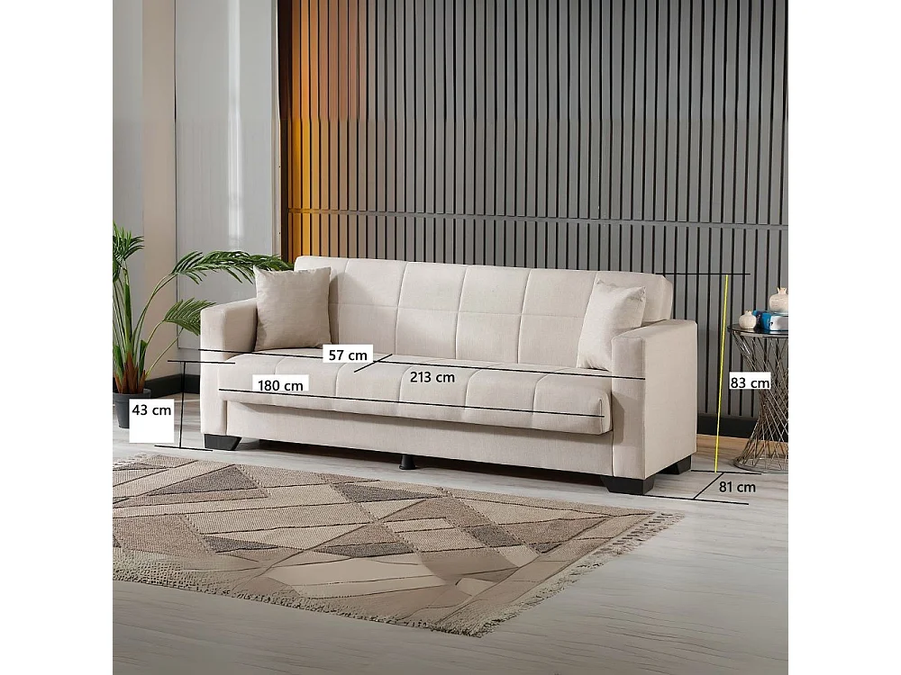 Divano letto Moon con contenitore colore grigio 213x81x83H
