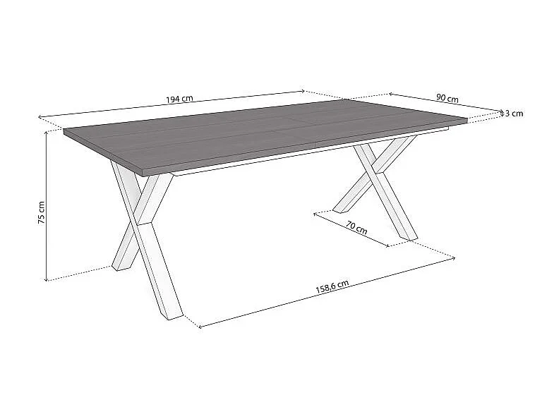 Mesa de comedor Oana 200 Negro Blanco