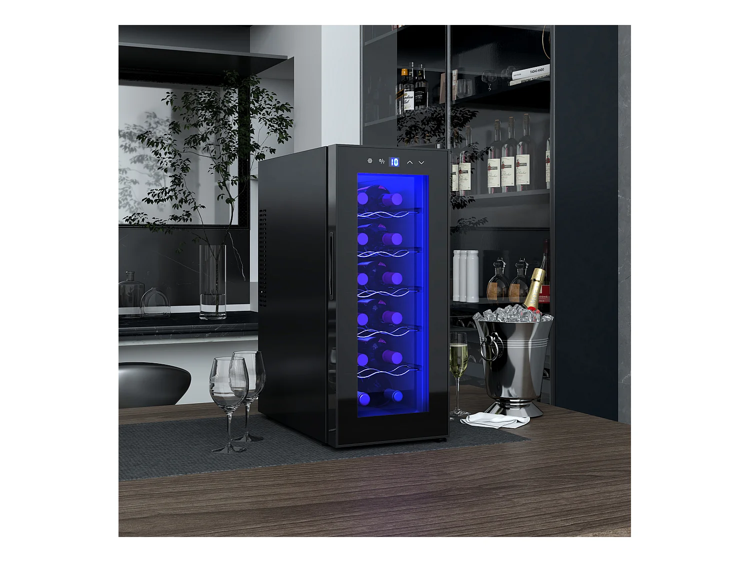 Cantinetta frigo per 12 bottiglie display touch e ripiani regolabili