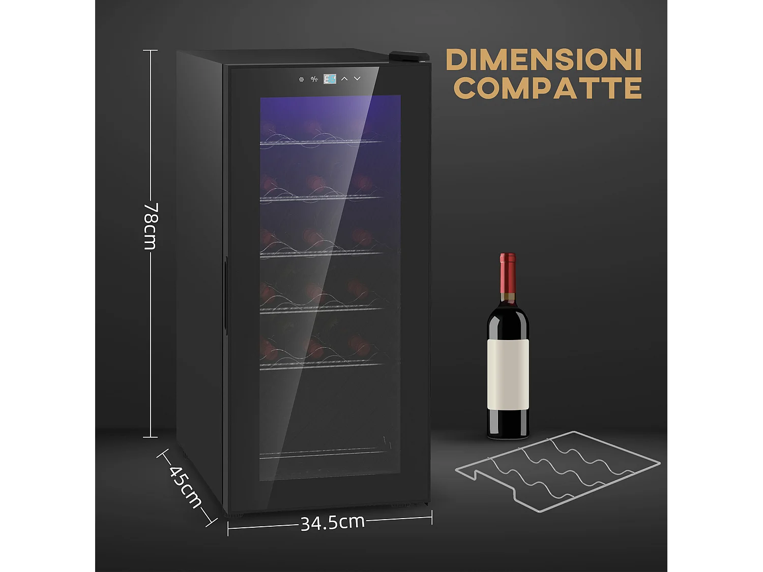 Cantinetta frigo per 18 bottiglie con display touch e luce led