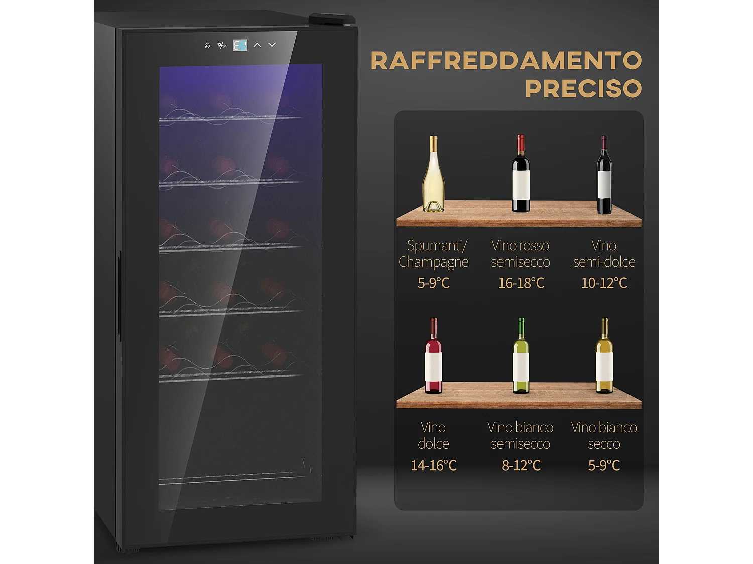 Cantinetta frigo per 18 bottiglie con display touch e luce led