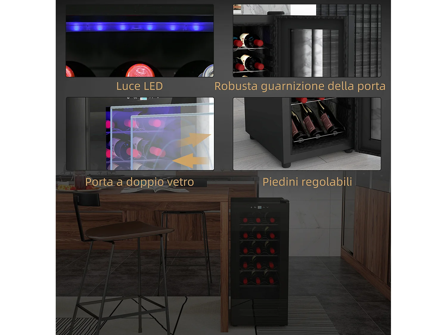 Cantinetta frigo per 18 bottiglie con display touch e luce led