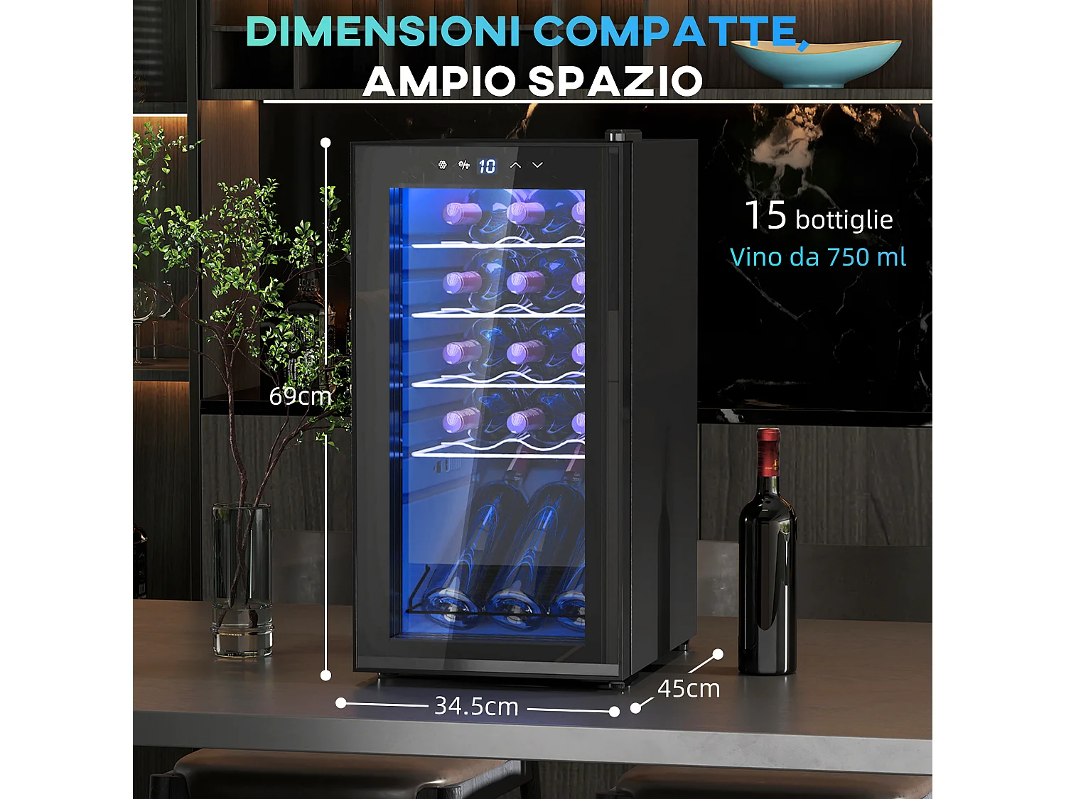 Cantinetta frigo per 15 bottiglie con controllo della temperatura