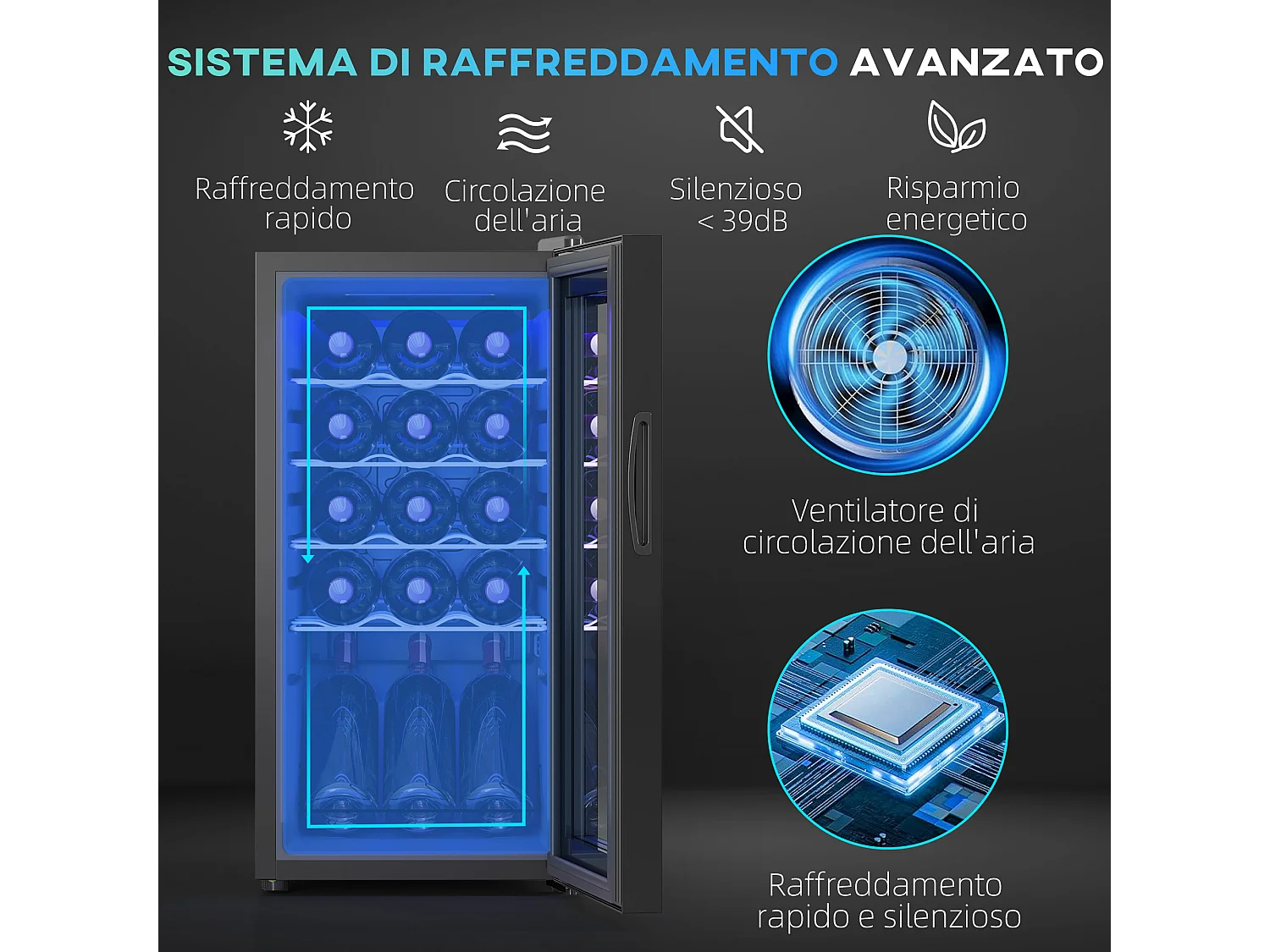 Cantinetta frigo per 15 bottiglie con controllo della temperatura