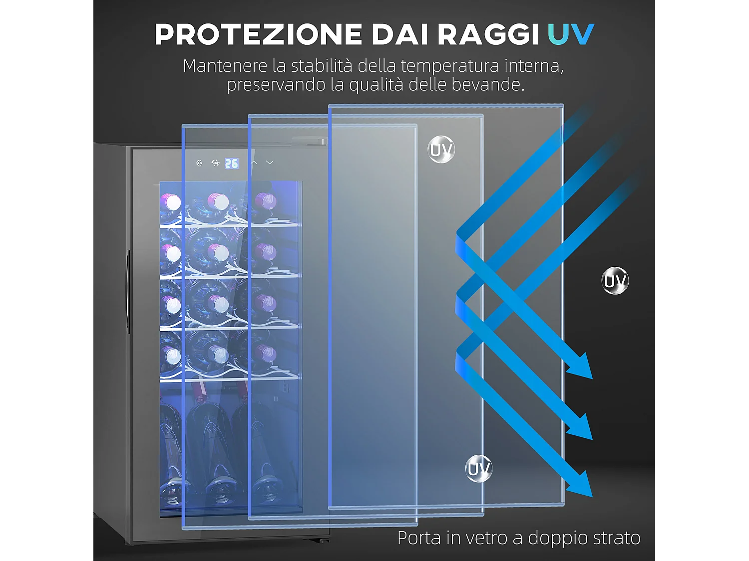 Cantinetta frigo per 15 bottiglie con controllo della temperatura