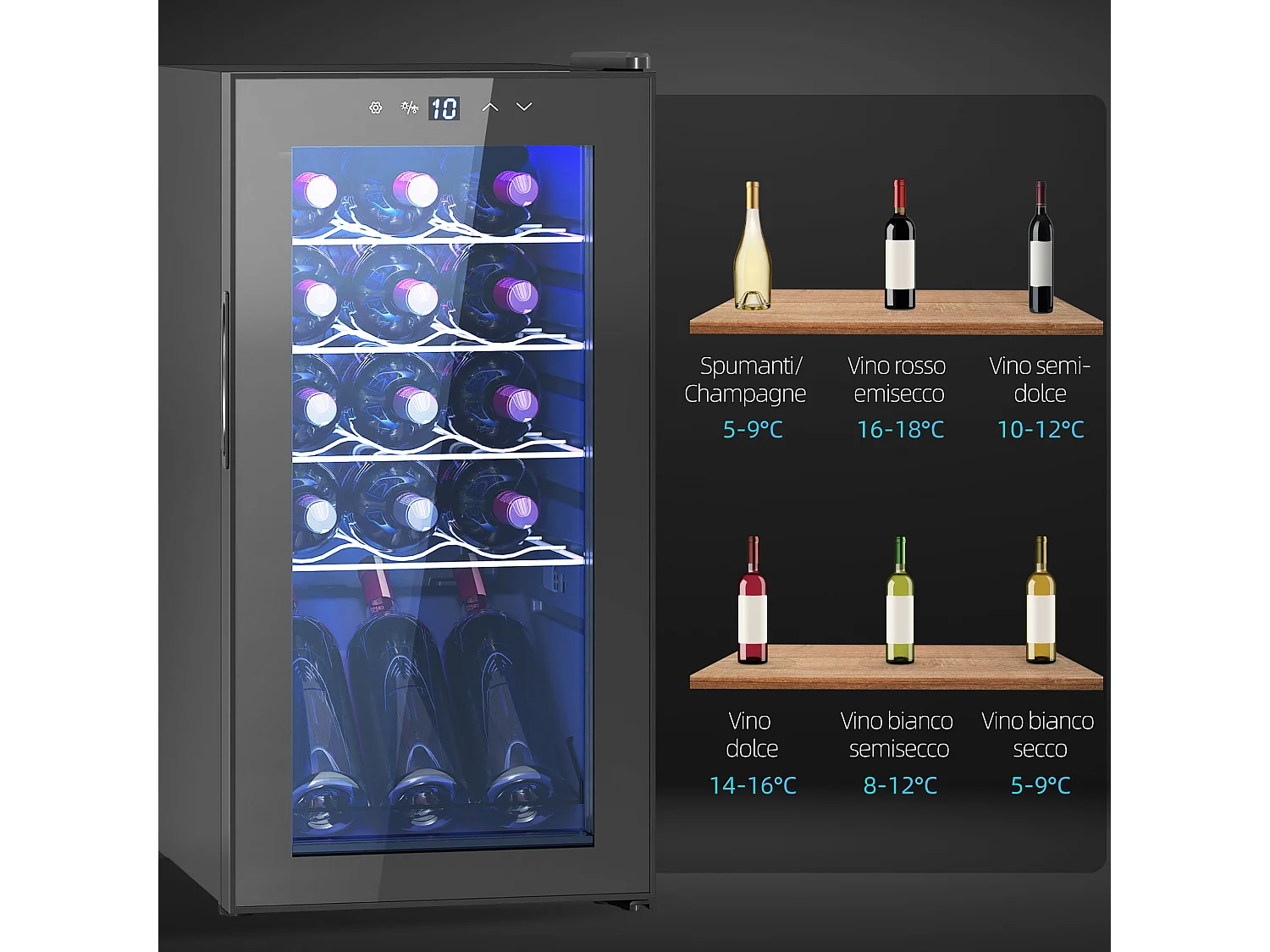 Cantinetta frigo per 15 bottiglie con controllo della temperatura
