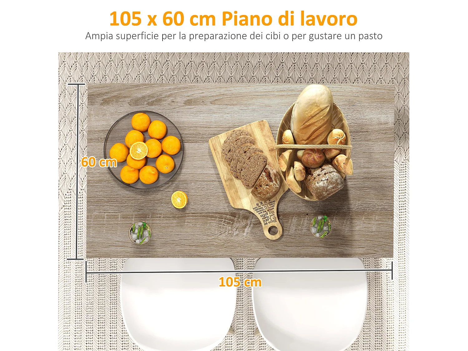 Isola per cucina con 2 ripiani e 2 armadietti in mdf nero e rovere